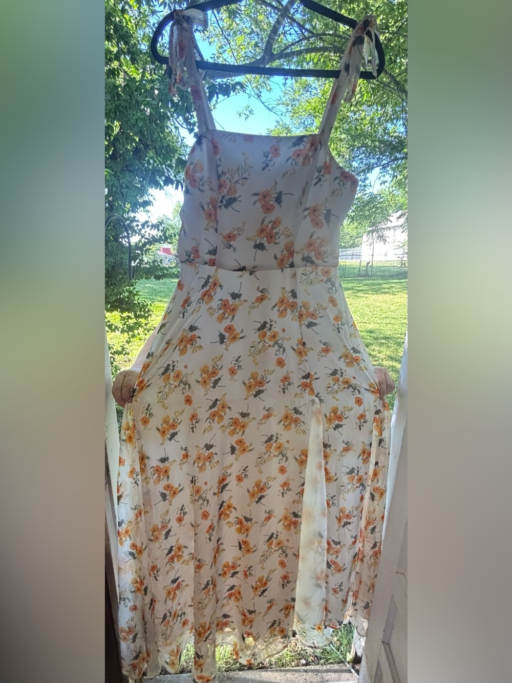Sequin Hearts White Floral Tie-Shoulder Midi Dress
